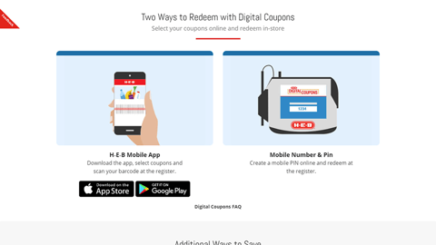 H-E-B 'Digital Coupons' Web Page